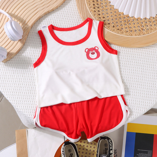 Baby Summer Modal Tank Top Set Thin Gender Neutral Kids Sleeveless Shorts Two-Piece Set Children Comfort Pajamas