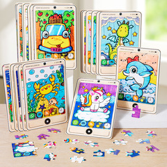 Wooden 24-Piece Phone Model Jigsaw Puzzle for Kids, Cartoon Wooden Flat Jigsaw Puzzle, Early Education Brain-Developing Toy