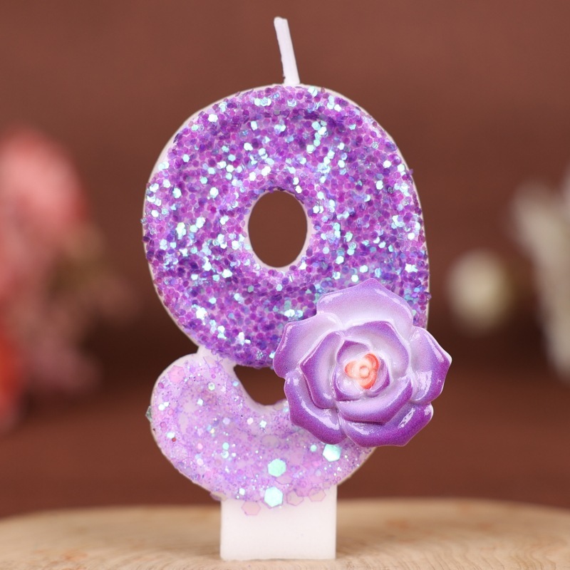 紫色の花デジタル誕生日キャンドルケーキデコレーションパーティー Xiyin クロスボーダー temu 手作りデジタルキャンドル 0-9|undefined