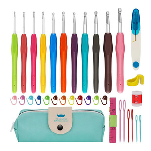 Wool Knitting Tools 11-Piece Rainbow Crochet Set Colorful Tpr Soft Handle Aluminum Crochet Wool Crochet Bag