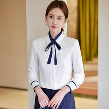 长袖衬衫女职业OL女装正装2022新款韩版修身白衬衣蝴蝶结领工作服