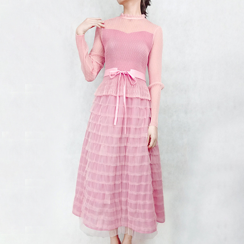 Women's Elegant Slim-Fit Black Mesh High-Waisted Tiered Dress, Plus-Size Ruched Dress with a High Waist That Makes Legs Look Longer