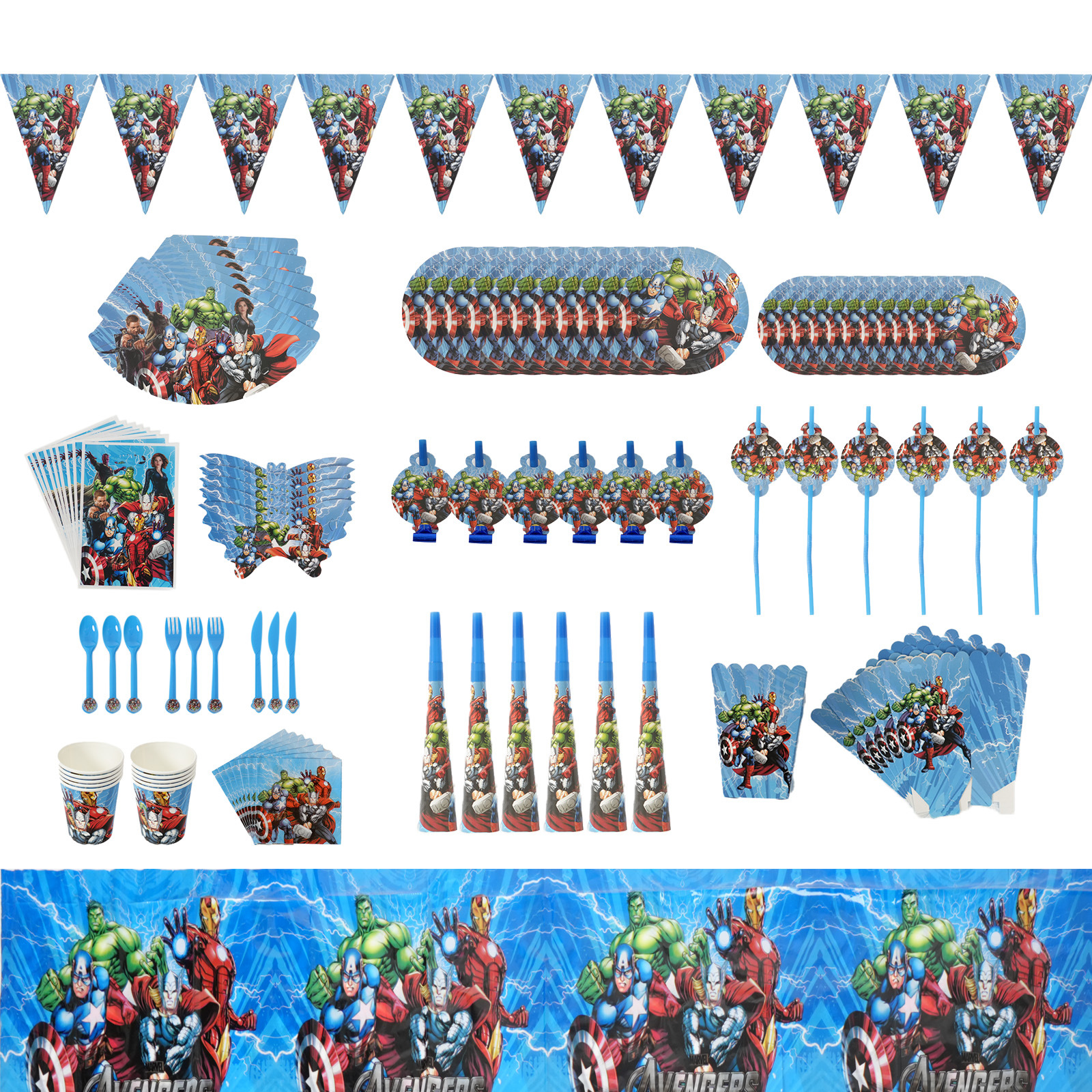 Avengers Birthday Party Tableware Supplies Pull Flag Balloon Paper Plate Paper Cup Tablecloth Party Supplies Venue Layout