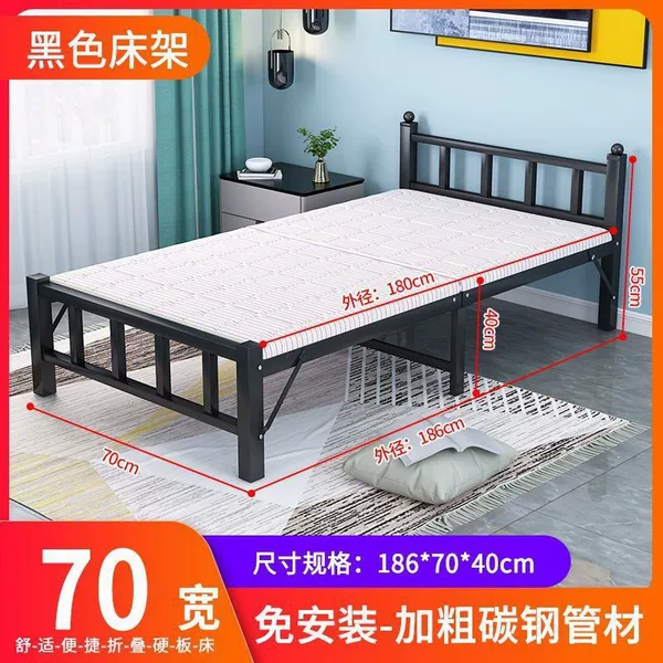 Outdoor thickened iron frame bed, office folding bed, high and easy-to-fold single bed