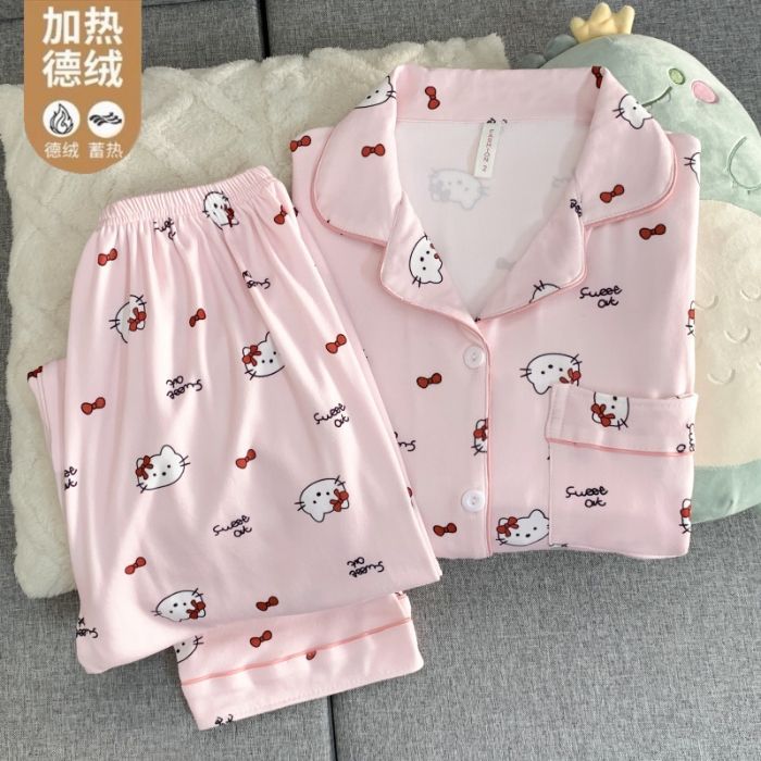 Al por mayor transfronterizo caliente de terciopelo de manga larga pijama conjunto de niñas otoño invierno dulce cardigán de dibujos animados ropa para el hogar