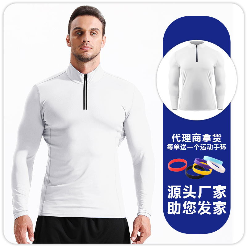 Otoño e invierno deportes de secado rápido ropa de entrenamiento de manga larga medias de cremallera de Baloncesto de los hombres corriendo la parte superior compresión elástica transpirable