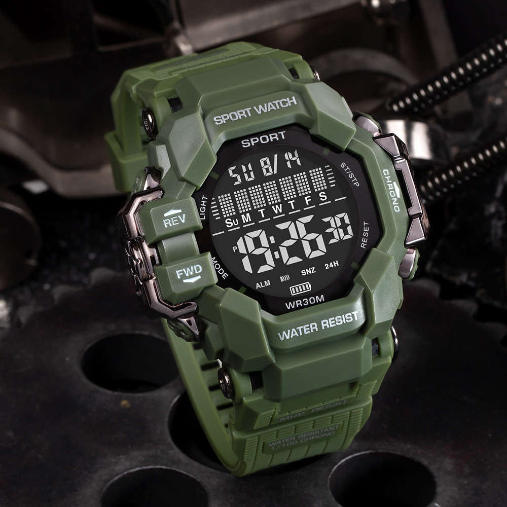 Tendencia de hombres cronometraje deportivo viento reloj electrónico juvenil multifuncional alarma nocturna al aire libre reloj electrónico al por mayor