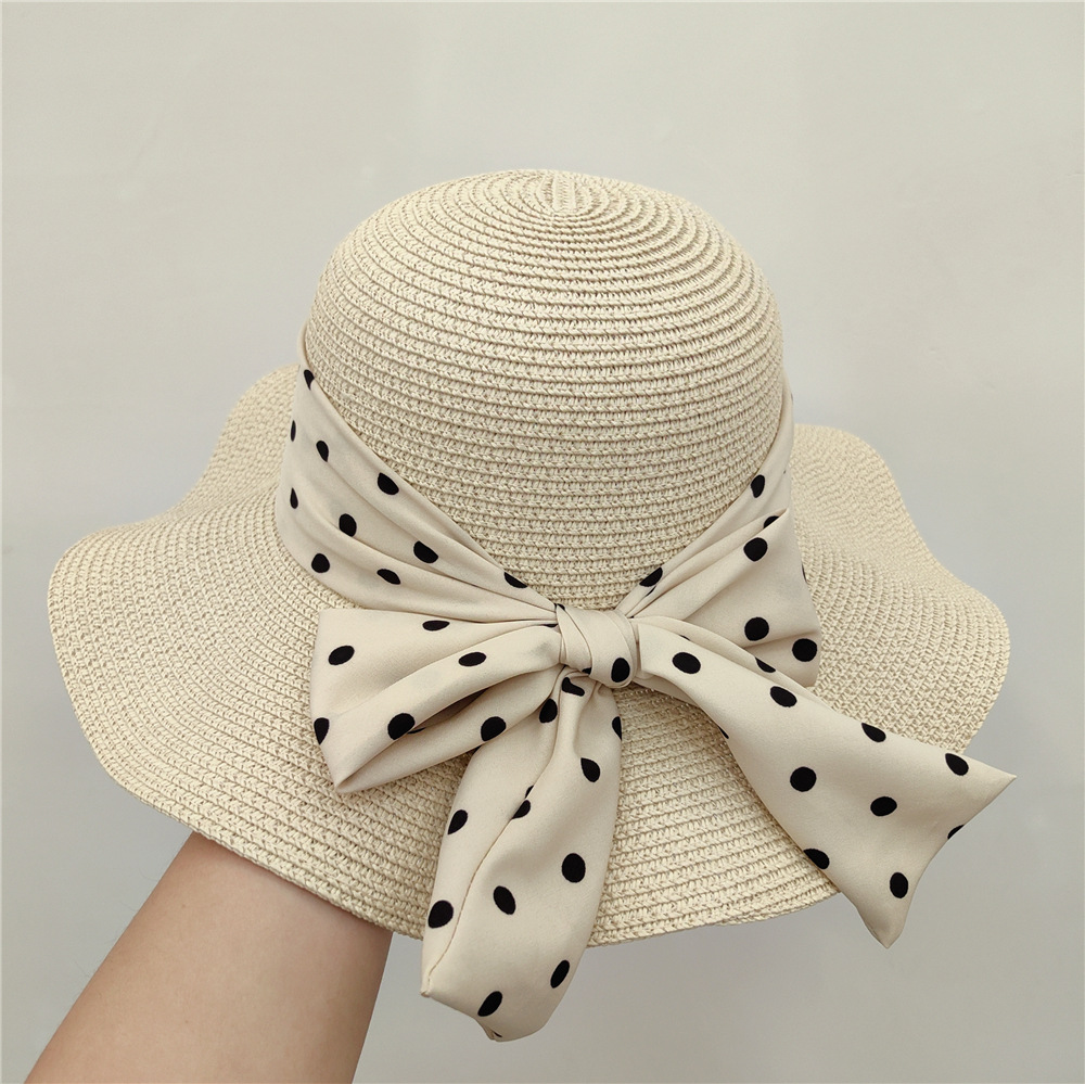 草帽女夏季韓版優雅大蝴蝶結漁夫帽波浪邊大檐出遊度假沙灘遮陽帽