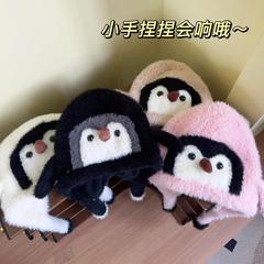 日系甜美可爱卡通企鹅亲子帽秋冬新款保暖百搭毛绒帽显脸小针织帽