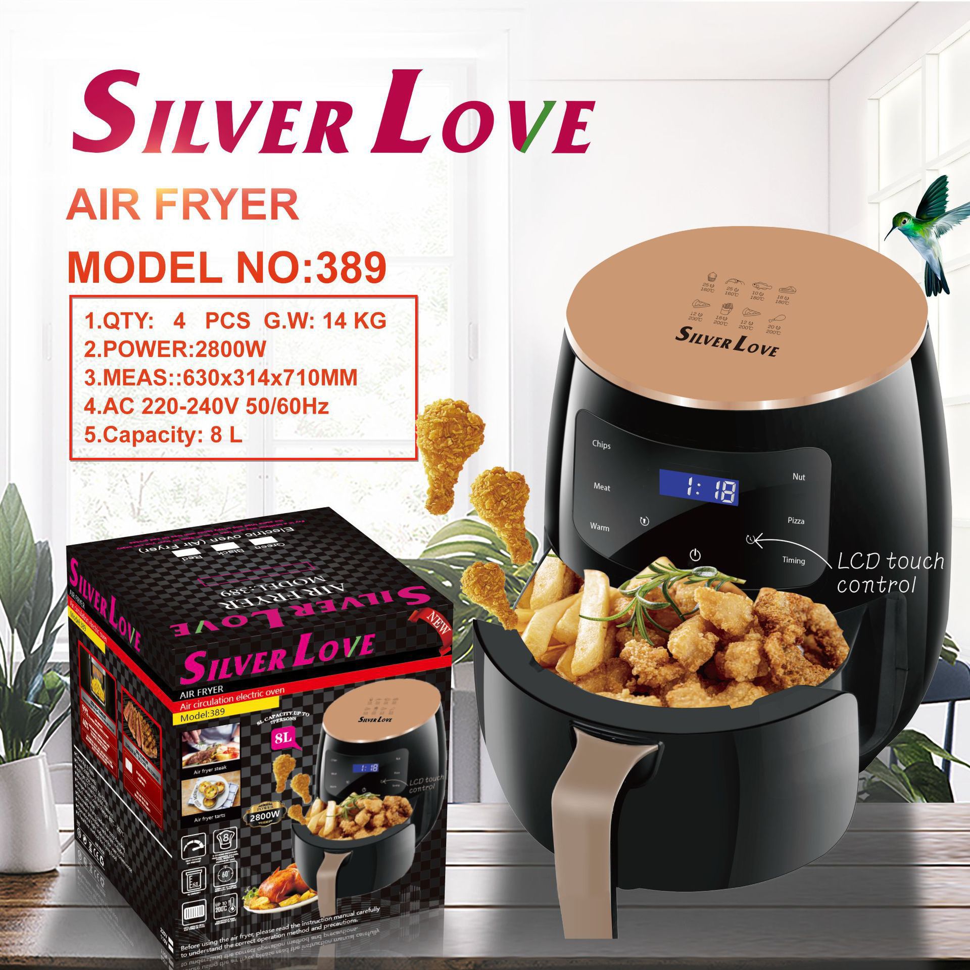 Foreign Trade Export Airfryer Household Air Fryer Electric Fryer Multi-Functional Smart Fried Chicken and French Fries 1400W