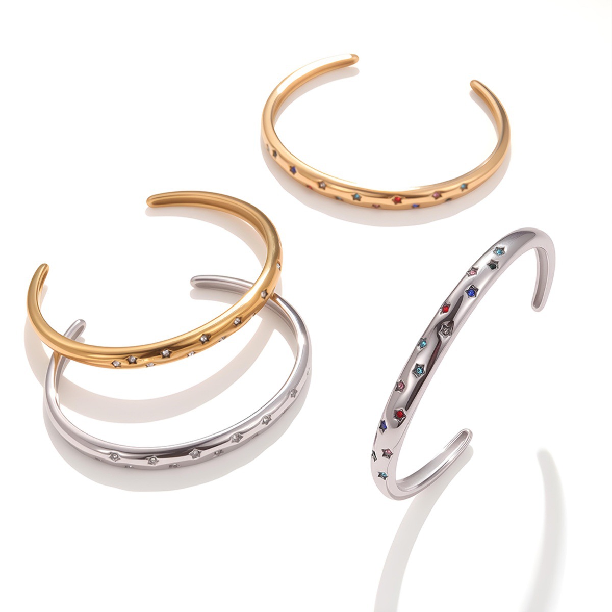 Cross-Border European and American Style Ins Diamond-Encrusted Titanium Steel Bracelet with a Five-Pointed Star Design, Versatile and Fashionable Stainless Steel Jewelry