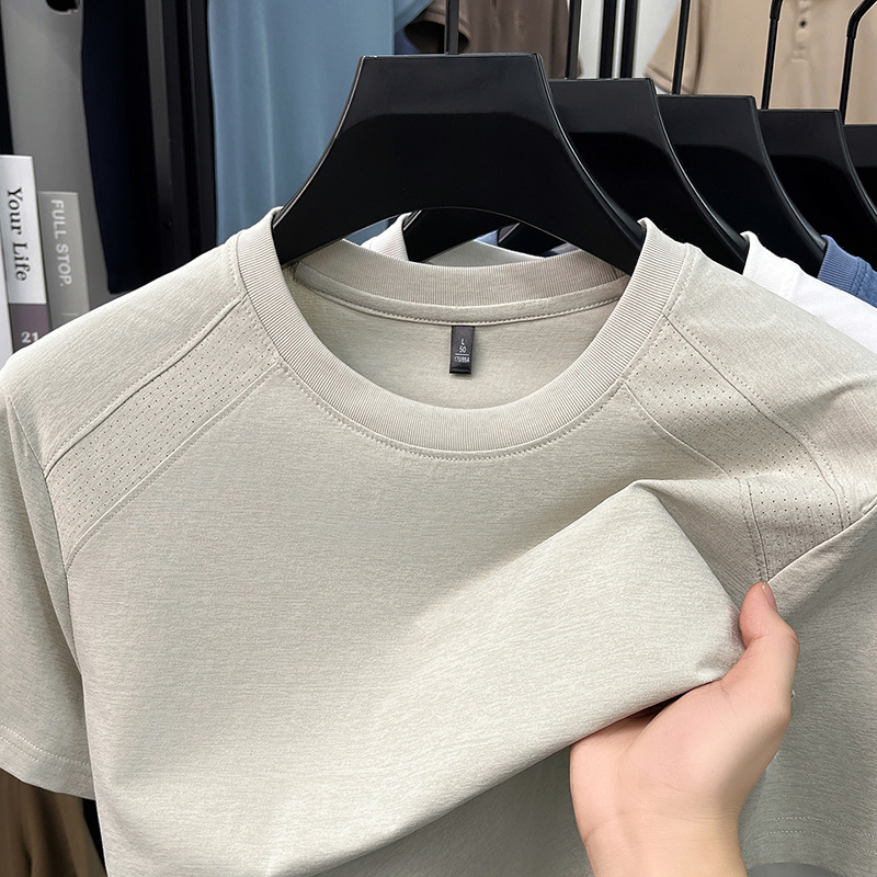 2026 Summer New Style Quick-Drying Mesh Short-Sleeved Men's T-Shirt Wholesale Round Neck Solid Color Sports Casual Breathable Men's T-Shirt