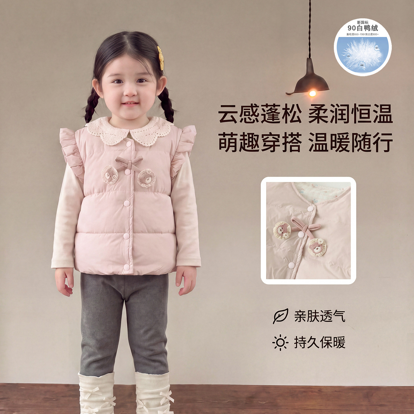 2026 New Model Baby Girl Down Vest, New National Standard Lightweight Down Clothing, 90% White Duck Down Vest Jacket