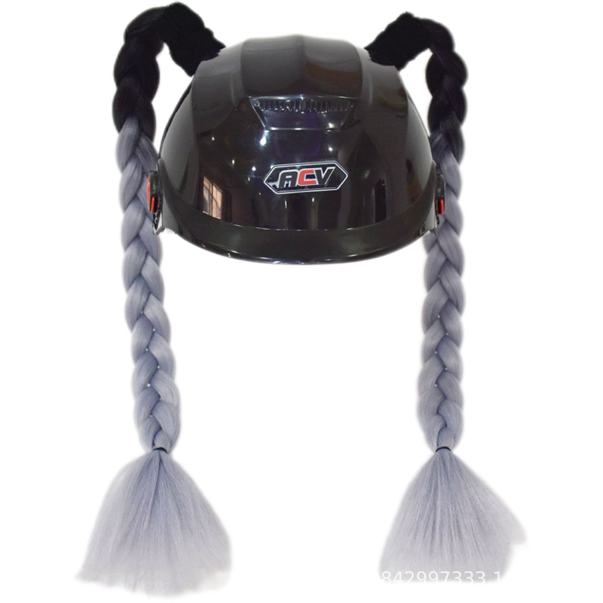 Motuoche – Auto Parts and Accessories Motorcycle Helmet Braids - black-and-gray-ponytail-braids-1-pair