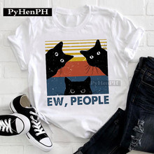 Cute Cat Women T-shirt卡通黑猫原宿印花女士T恤百搭潮流短袖ins