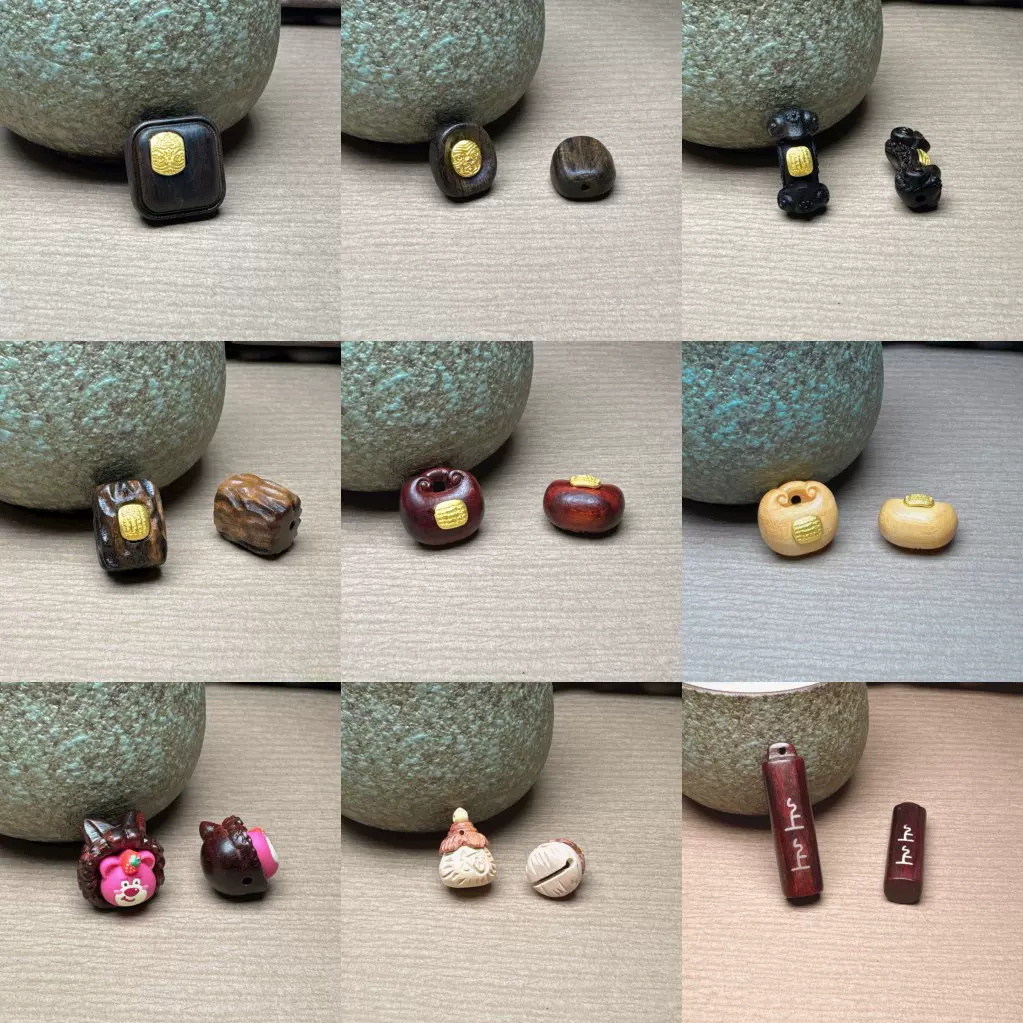 古法金配件檀木镶嵌扎基拉姆草莓熊经文福锁钥匙扣手机链饰品吊坠