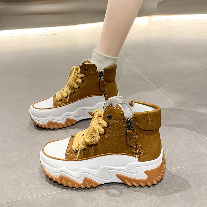 Korean style new dad shoes for women Women Sneakers Thick bottom front lace up sneakers for women Height increasing shoes for women_desvips.com