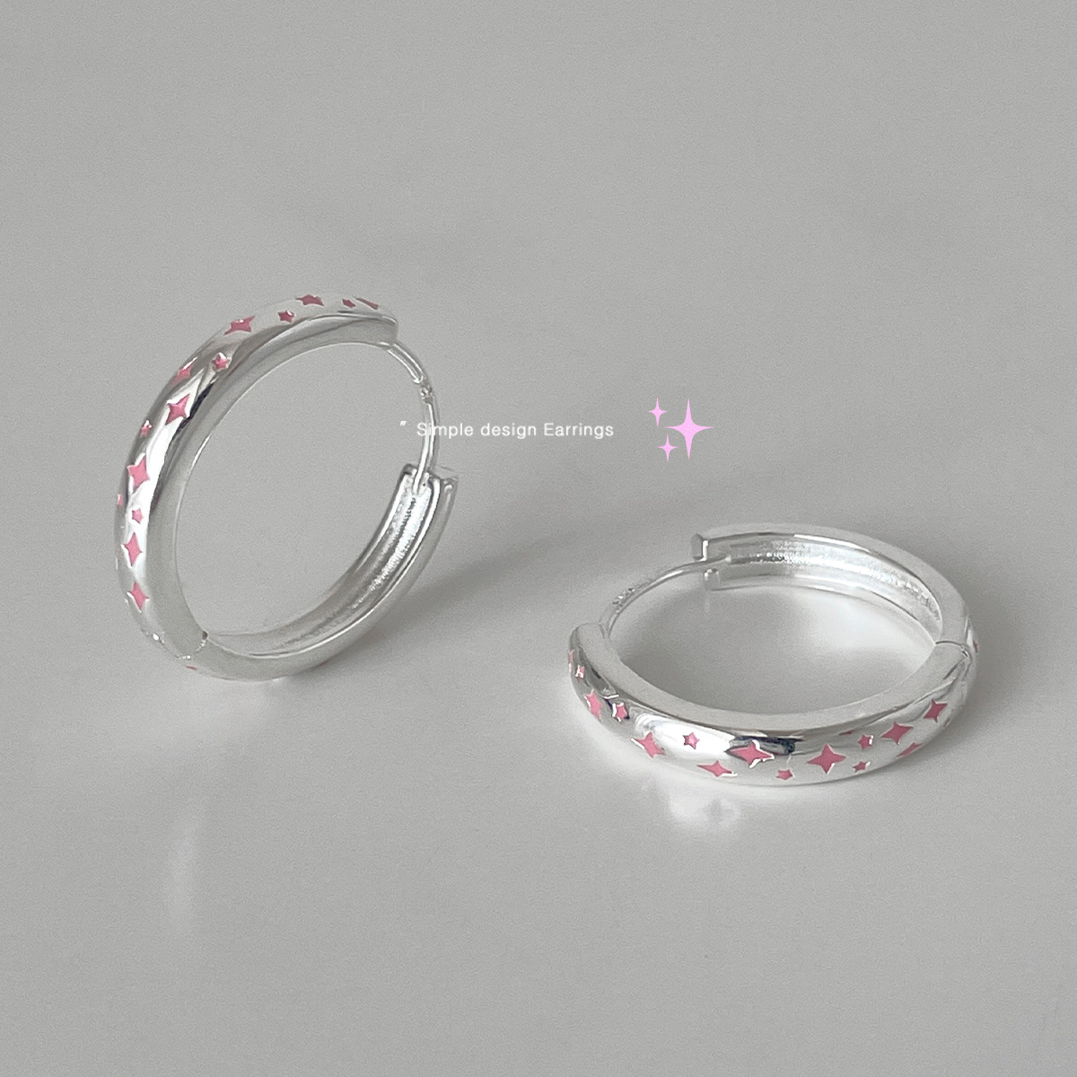 甜美粉色滴釉星星耳環女小眾設計高級感925銀針耳圈秋冬新款耳飾
