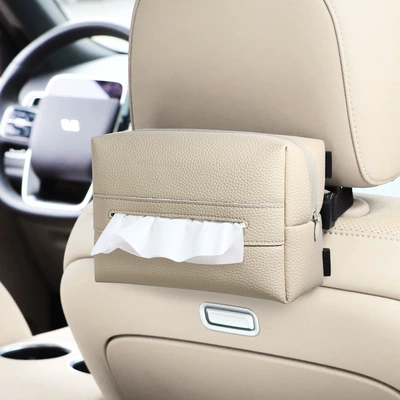 High-end Car Simple Paper Box: Car tissue box/set - lychee-pattern-apricot-color-without-tissue