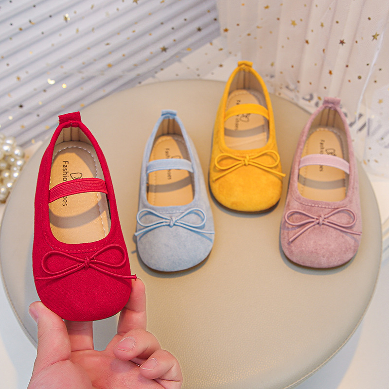 Girls Ballet Shoes 2025 Spring and Summer New Large Rhinestone Shiny Princess Shoes Kidsren's Cute Bow Shoes