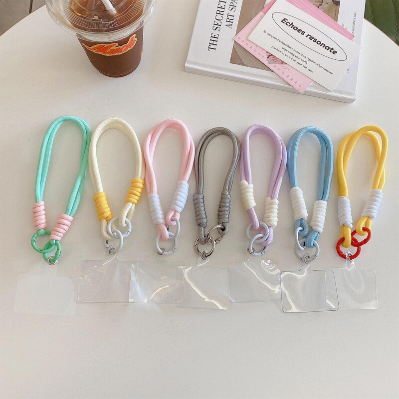 Ins Style New Style Applicable Simple Contrast Color Lanyard Anti-lost Wrist Rope Keychain Handmade Braided Rope Double Buckle Hand Rope