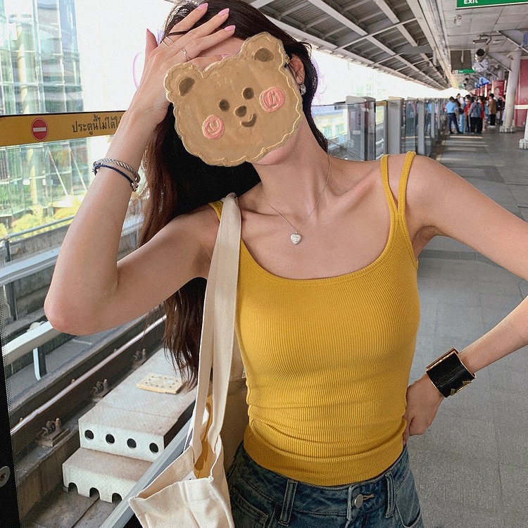 새로운 여름 한국 스타일 더블 어깨 스트랩 카미 솔 조끼 여자 슬림 슬리밍 가슴 패드와 함께 올 매치 속옷 아름다운 백탑 트렌디