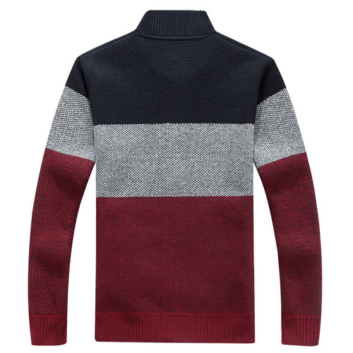 Men's Spring and Autumn Long-Sleeve Stand Collar Striped Padded Thick Open Cardigan Sweater Trendy Thick Casual Knit Shirt