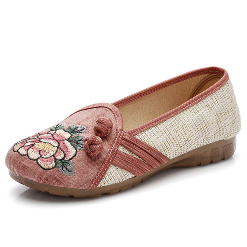 Embroidered  Chinese dress cheongsam shoes female old Beijing cloth shoes flat ancientry Fairy Hanfu Shoes soft bottom Chinese wind cotton and linen 
