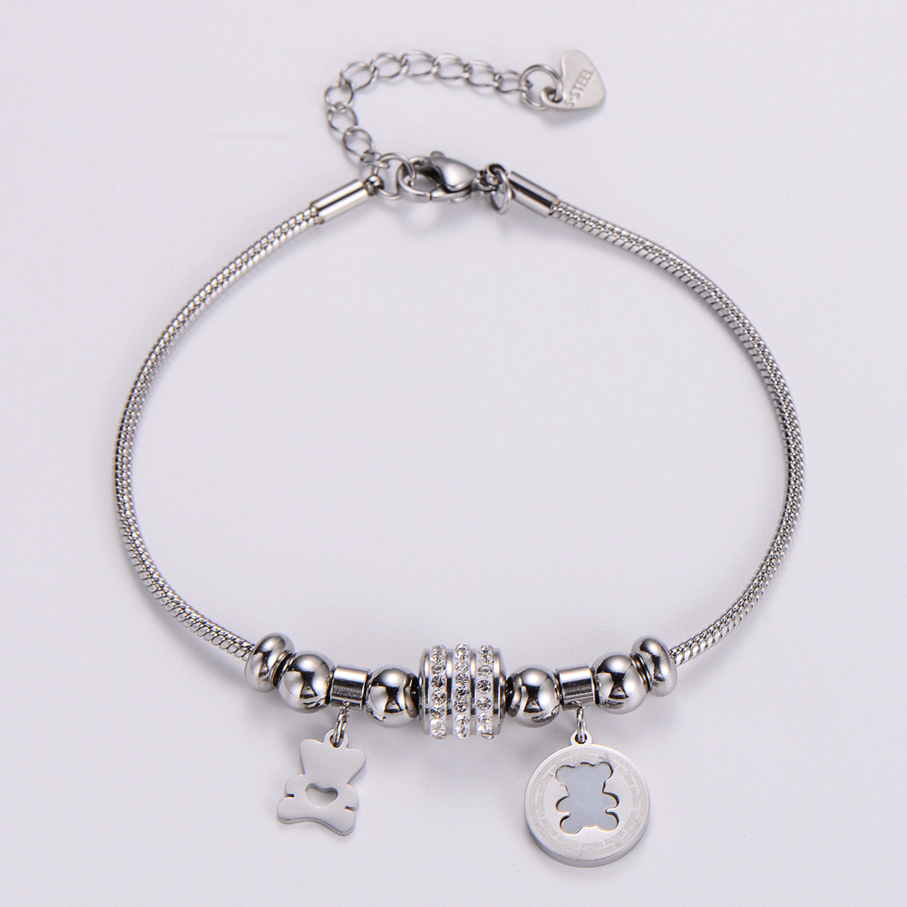 Womenu0027S Fashion Simple Style Bear Titanium Steel Rhinestone Bracelets Diamond Stainless Steel Br