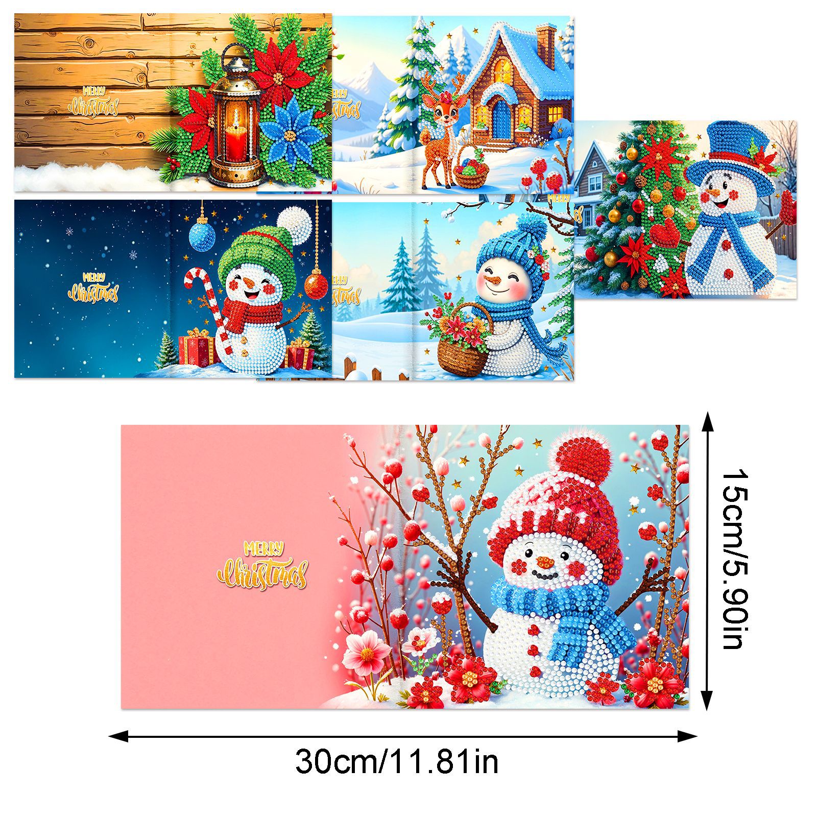 Explosiones transfronterizas de Navidad multiserie de tarjetas de felicitación puntuales hechas a mano 9 conjuntos de sobre de diamante 6 conjuntos de dibujos animados