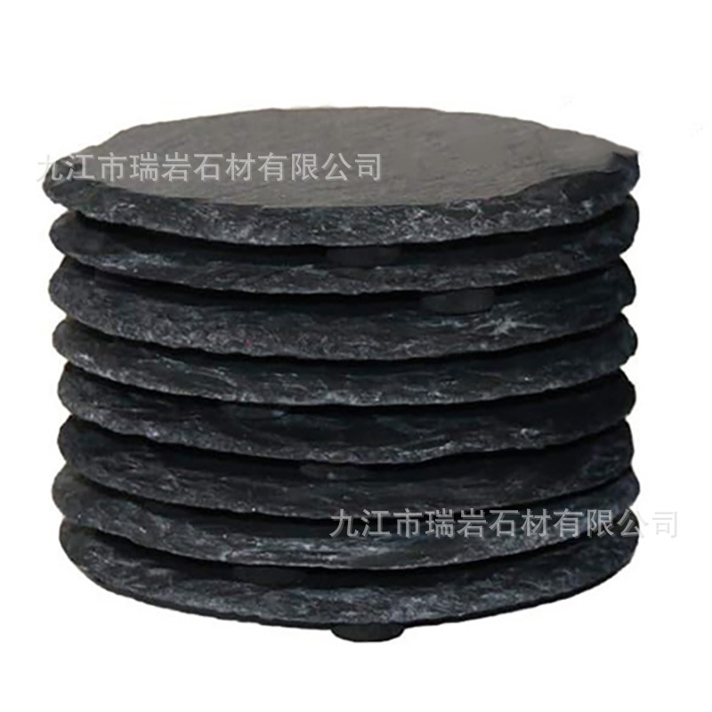 Posavasos de roca natural al por mayor de fábrica Posavasos de pizarra redonda de estilo japonés, almohadillas de aislamiento térmico, posavasos de pizarra de Amazon transfronterizos