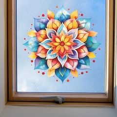 外貿復古彩繪曼陀羅花朵臥室玻璃櫥窗家居裝飾牆貼自粘批發跨境