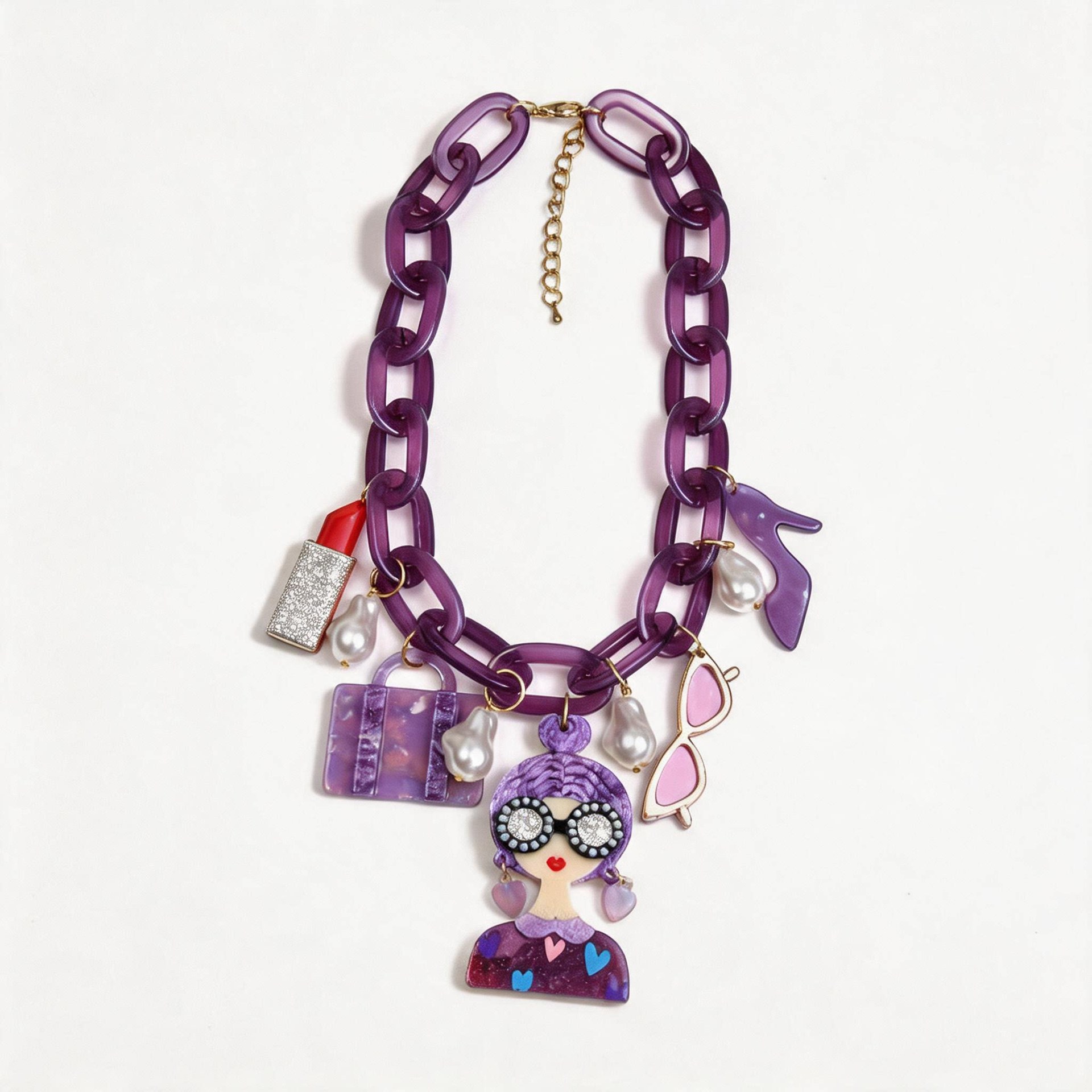 Cartoon Pendant Necklace With Acrylic Chain Choker For Women_voghion.com