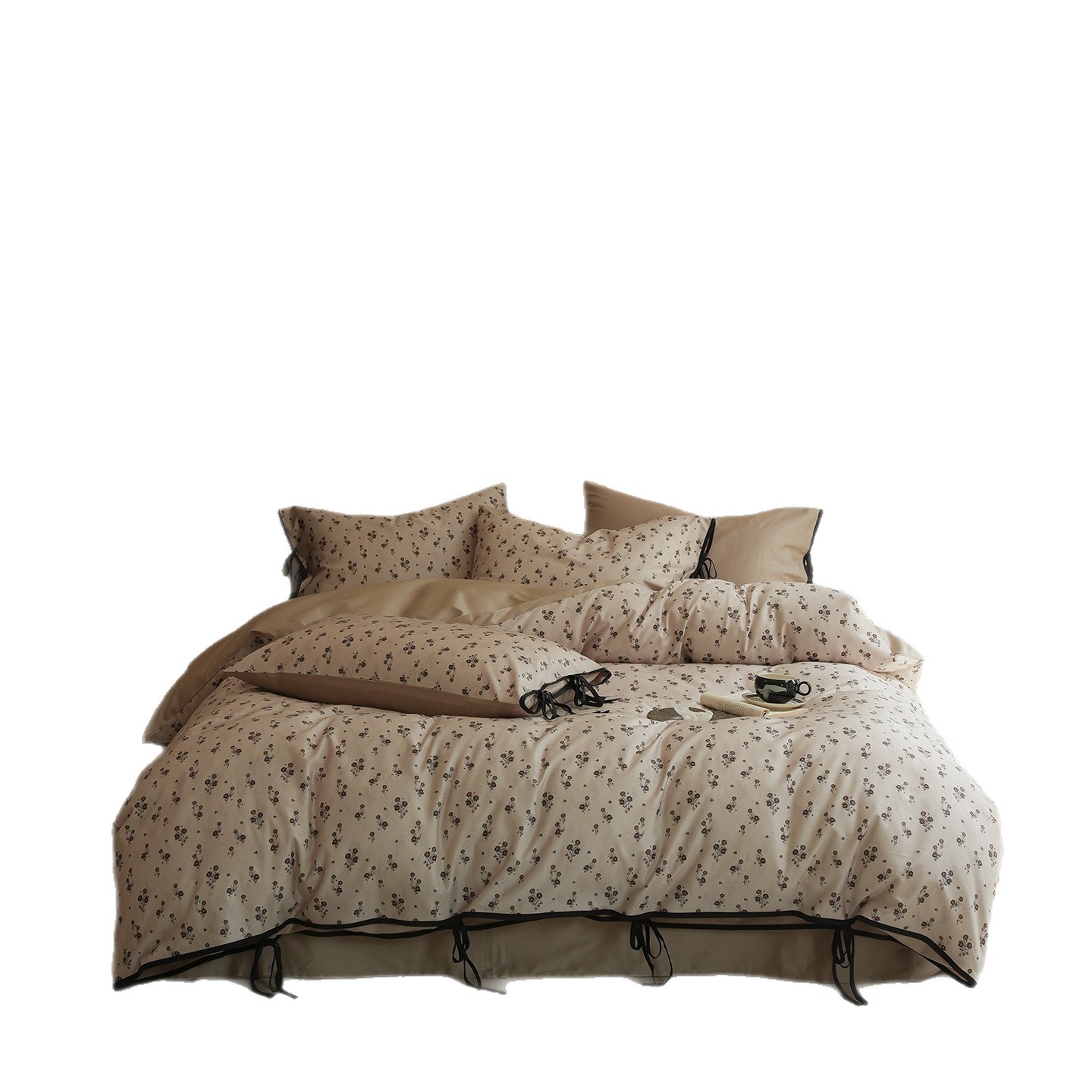 Nordic French Vintage Boho Class A French Vintage Small Floral 100-thread-count Sateen Long-staple Four-piece Set, Pure Cotton Bed Sheet And Duvet_voghion.com