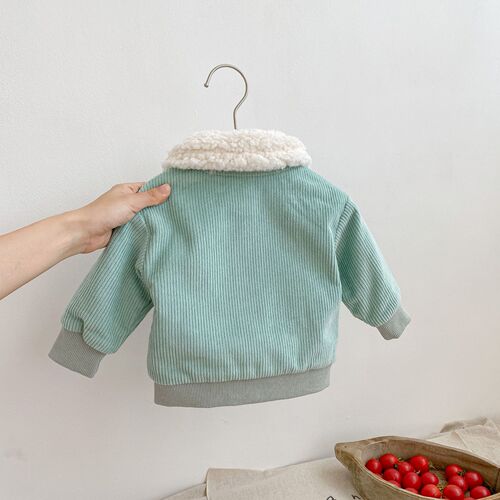  Autumn and Winter Versatile Infants and Girls Baby Corduroy Plush Lapel Cardigan Long Sleeve Top Jacket