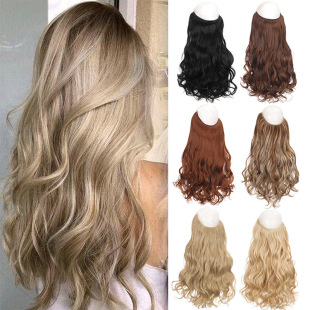 Fishing Line Wig Women's Long Curly Hair Extensions 20-32Inches One Piece Invisible Natural Hair Extensions Adjustable