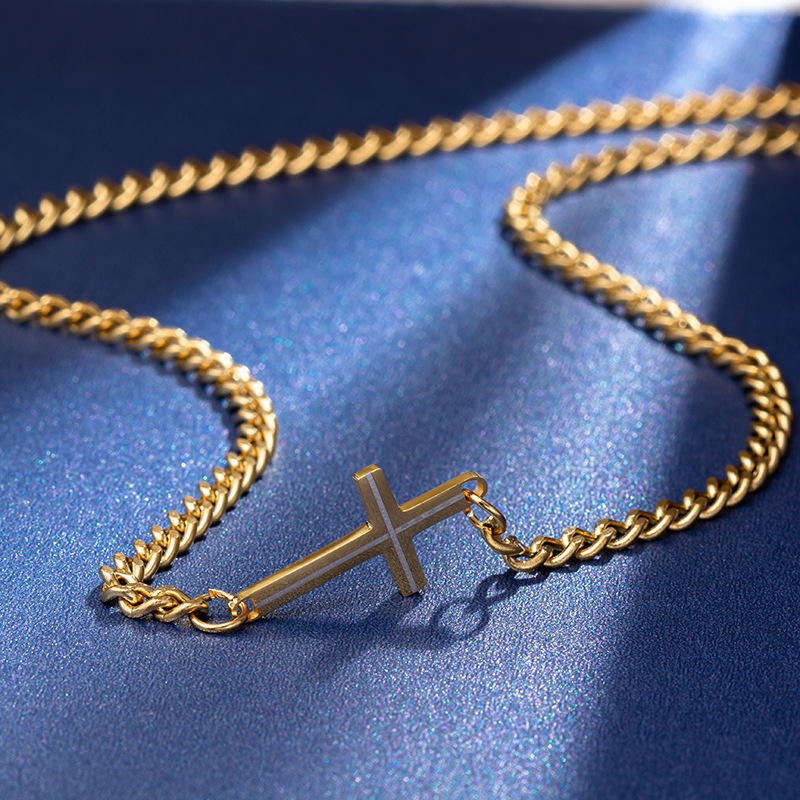 Cuban schakelketting met kruis hanger voor dames van staal_voghion.com