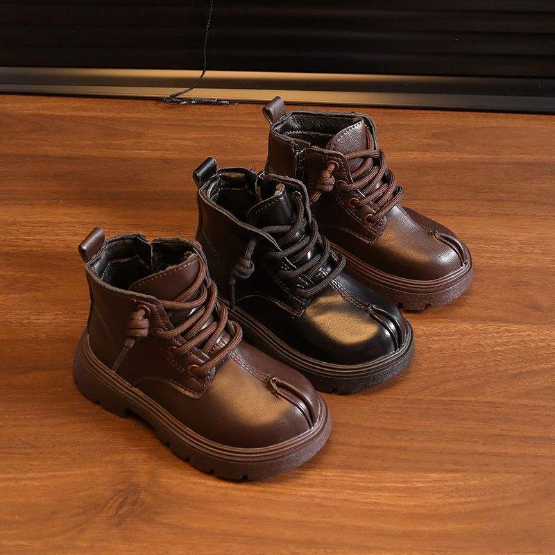 Autumn and Winter Kidsren's Cotton Shoes, Boys' Boots, 2025 New Leather Boots, Girls' Cotton Shoes, Medium and Large Kidsren's Soft-Soled Short Boots, Single Boots