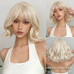 ヨーロッパとアメリカのかつらプラチナ前髪ボボショートカーリーヘアフェスティバルスタイルフルヘッドギアスポット卸売かつら