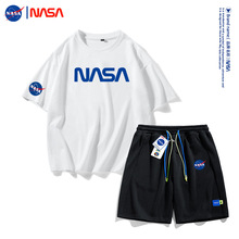 2024夏季新款NASA短袖套装男纯棉宽松T恤休闲运动短裤男装两件套