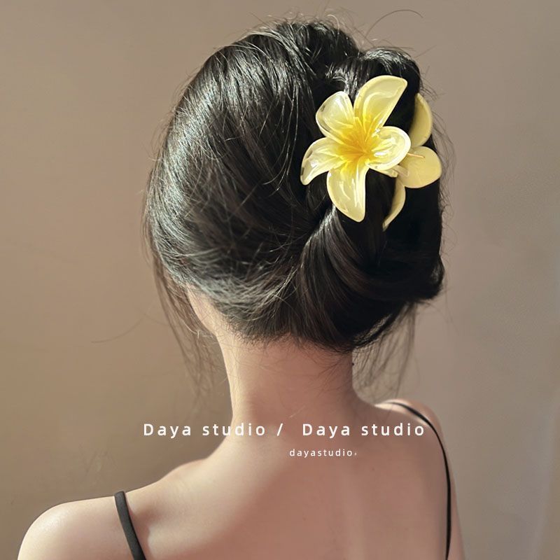 花朵抓夹大号鸡蛋花发夹女新款后脑勺盘发鲨鱼夹夹子头饰发卡|undefined