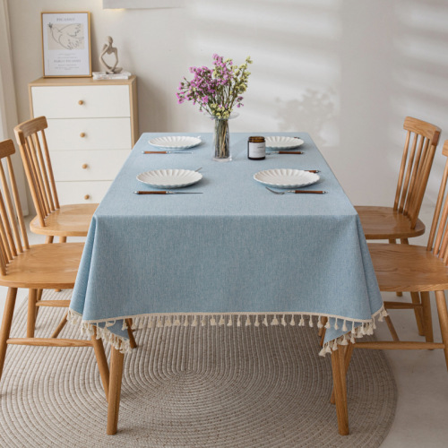 ins cotton and linen tablecloth waterproof and oil-proof no-wash light luxury high-end coffee table tablecloth rectangular solid color dining table cloth