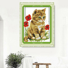 跨境外贸自绣十字绣可爱卡通动物系猫咪自绣布艺diy厂家一件代发