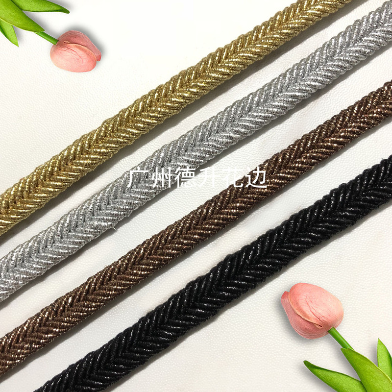 9mm Gold and Silver Thread Herringbone Braided Ribbon, Dragon Bone Snake Belly Ribbon, Trim Ribbon, Lolita Dress, Hanfu Lace, in Stock