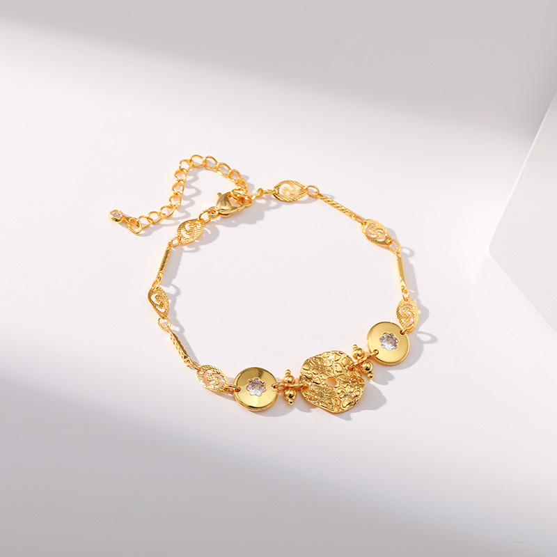 Retro Round Flower Brass Inlay Zircon Bracelets 1 Piece