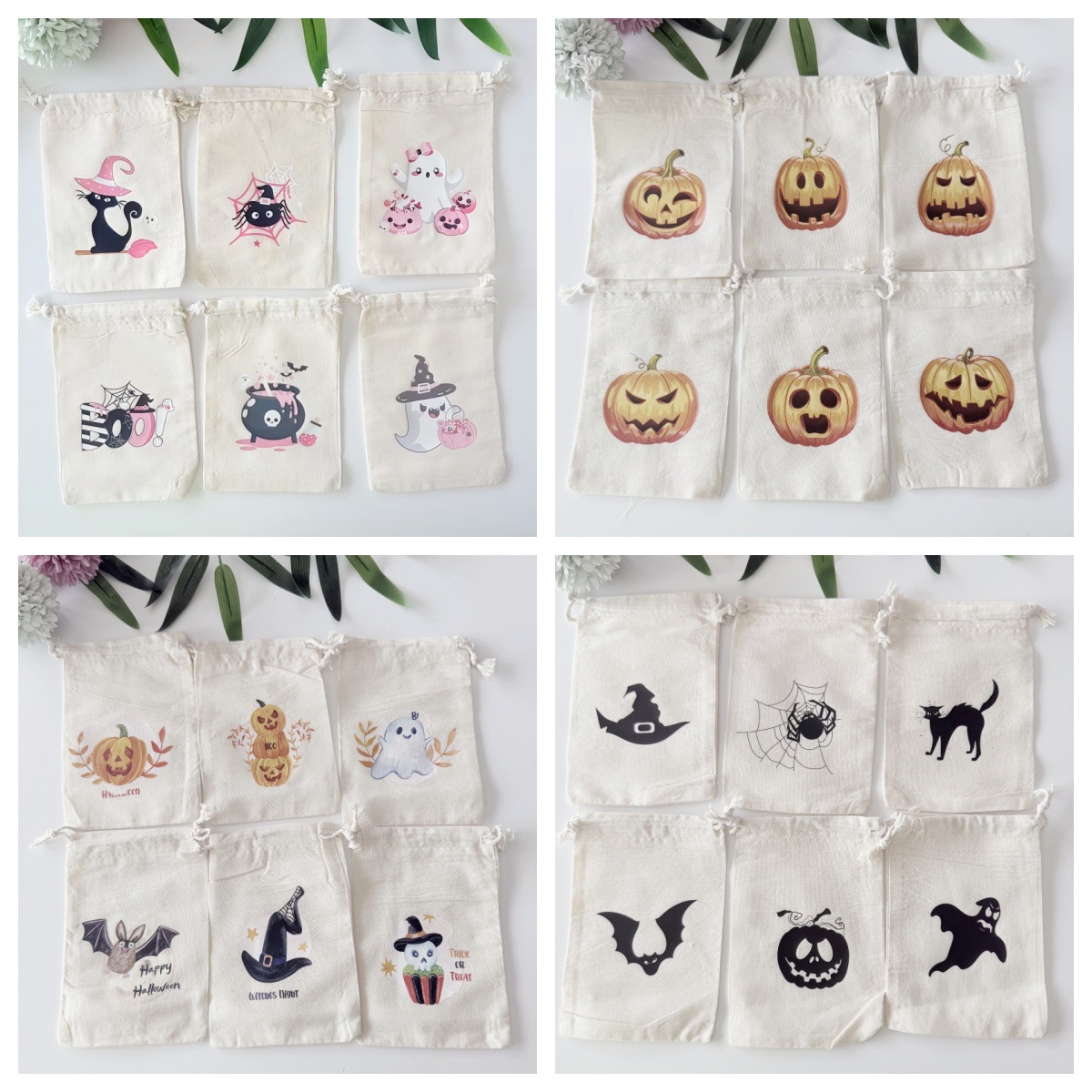 跨境现货万圣节 鬼节糖果礼品包装袋 棉布可回收环保派对狂欢装饰
