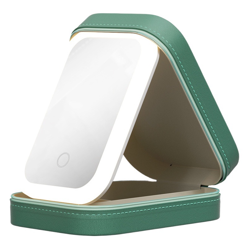Espejo cosmético LED multifuncional con luz de tres colores espejo ajustable plegable caja de joyería integrada caja de almacenamiento de cosméticos