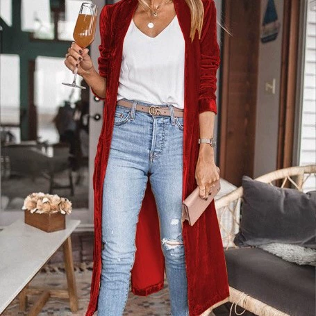 Трансграничная Внешняя торговля независимая станция 2024 Весна и осень Уличная хипстерская Европейская и американская Женская свободная Золотая Бархатная эластичная длинная куртка