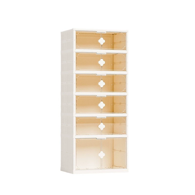 Folding Transparent Shoe Box (Stackable), Large-Capacity Double-Row Drawer, 50.2×36.6 cm, Cream White