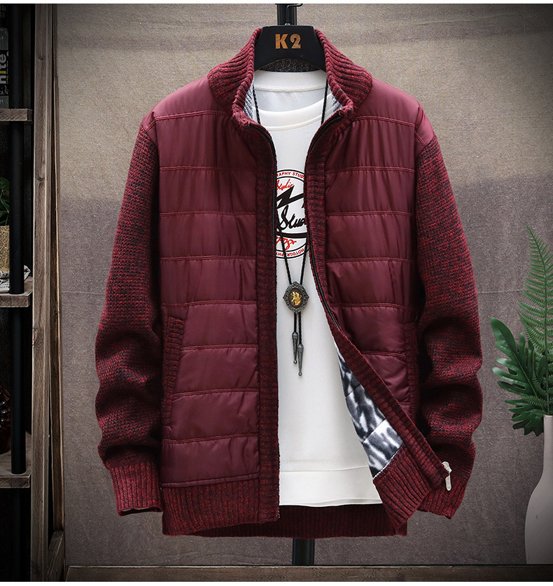 Men's Velvet Patchwork Cardigan Stand-up Collar Jacket Slim Fit_voghion.com